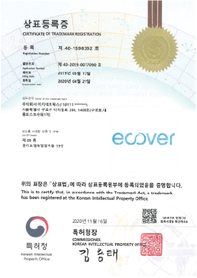 Certificate of Trademark Registration Class 09 ECOVER No.40-1598392